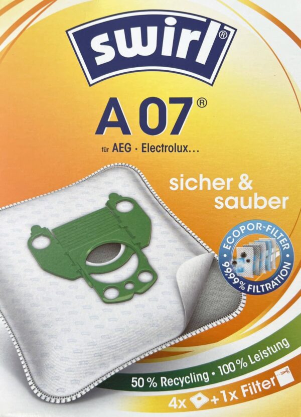 8 SWIRL Staubsaugerbeutel A07 für AEG Electrolux + 2 Abluftfilter NEU – Bild 2
