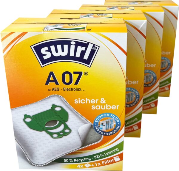16 SWIRL Staubsaugerbeutel A07 für AEG Electrolux + 4 Abluftfilter NEU