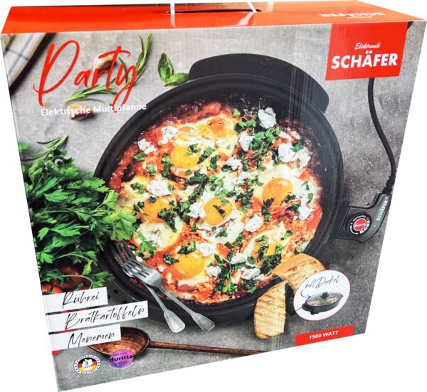 Schäfer Multi-Pfanne Party-Pfanne mit Glasdeckel Ø 41 cm x 9 cm Höhe 1500W NEU – Bild 5