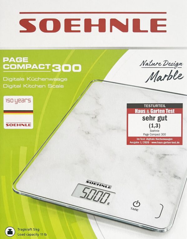 Soehnle Digital-Küchen-Waage Compact 300 Marble bis 5-Kg Weiss Mamor NEU