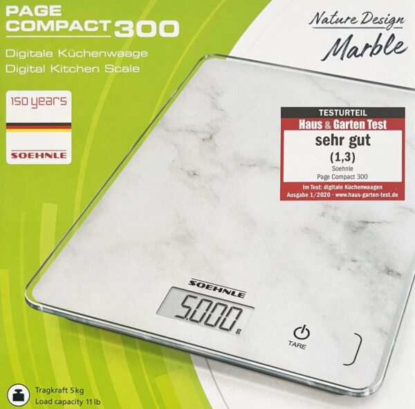 Soehnle Digital-Küchen-Waage Compact 300 Marble bis 5-Kg Weiss Mamor NEU – Bild 2