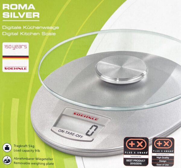 Soehnle Digital-Küchen-Waage ROMA Silver bis 5-Kg Silber NEU – Bild 2