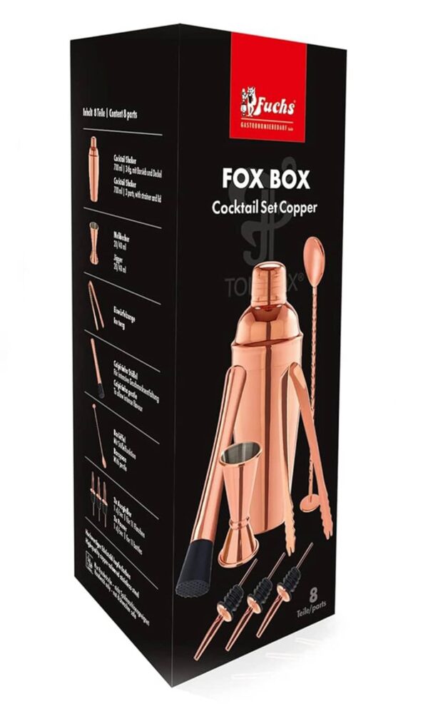 TOM FOX Edelstahl Bar-Set Kupfer Barmixer Shaker 8 tlg. in Geschenkbox NEU – Bild 3