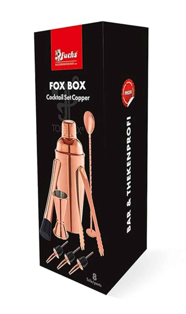 TOM FOX Edelstahl Bar-Set Kupfer Barmixer Shaker 8 tlg. in Geschenkbox NEU – Bild 4