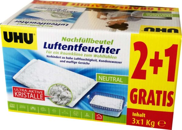 3x UHU Luftentfeuchter Nachfüllbeutel Duftneutral 1000g NEU
