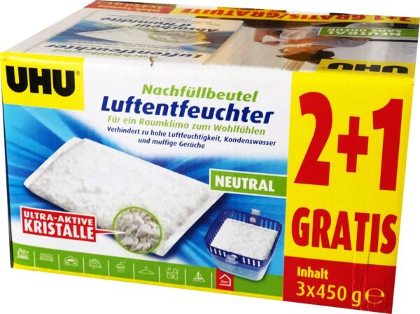 3x UHU Luftentfeuchter Nachfüllbeutel Duftneutral 450g NEU