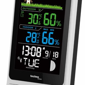 Wetterststation Funk-Uhr Wecker Mondphasen mit Aussensensor TechnoLine Silber