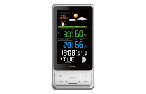 Wetterststation Funk-Uhr Wecker Mondphasen mit Aussensensor TechnoLine Silber – Bild 2