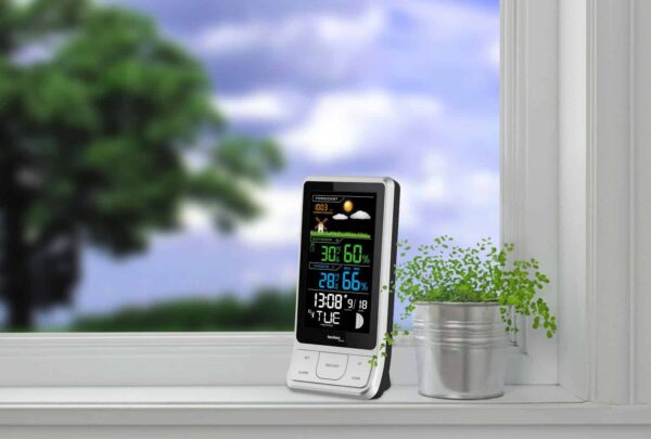 Wetterststation Funk-Uhr Wecker Mondphasen mit Aussensensor TechnoLine Silber – Bild 3