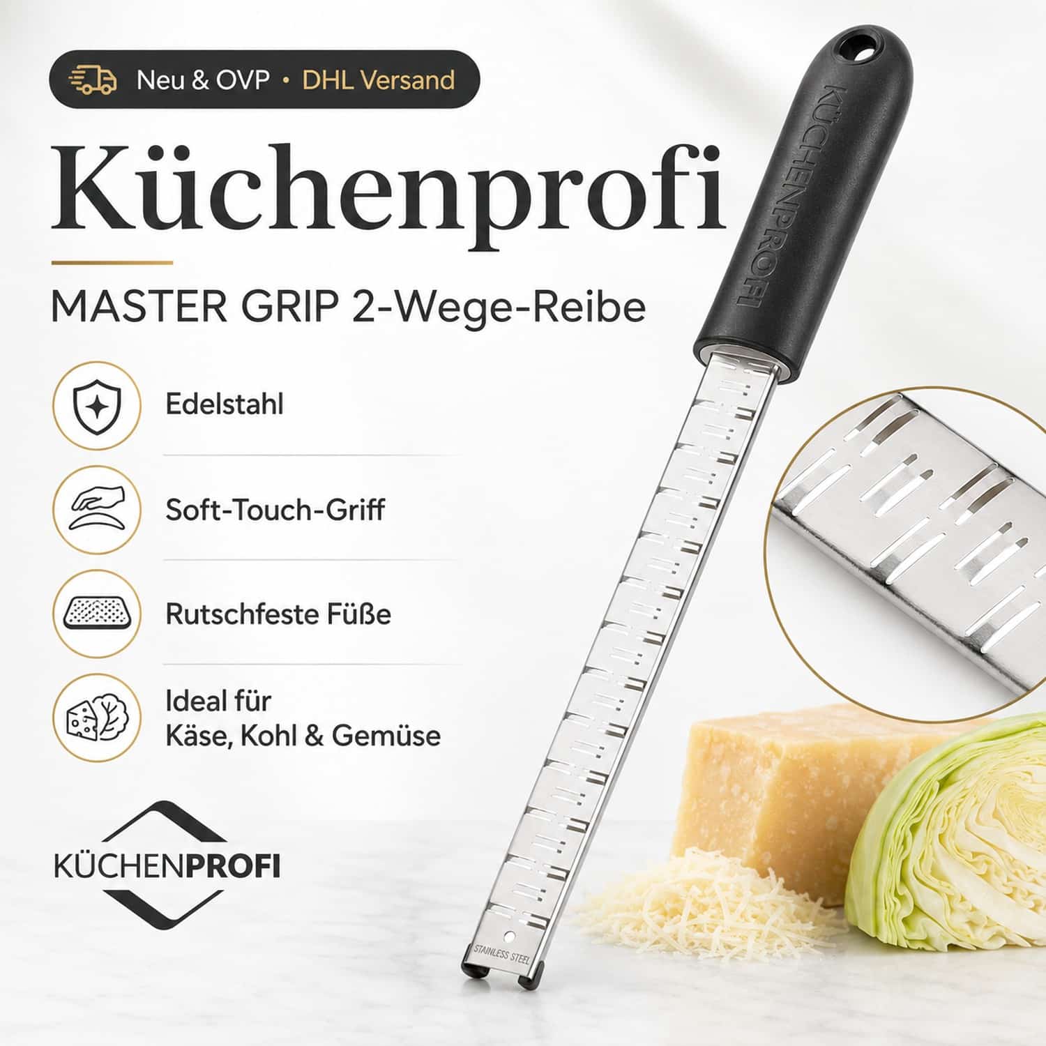 Küchenprofi Küchenreibe 2-Wege-Reibe MASTER GRIP Schwarz Silber NEU